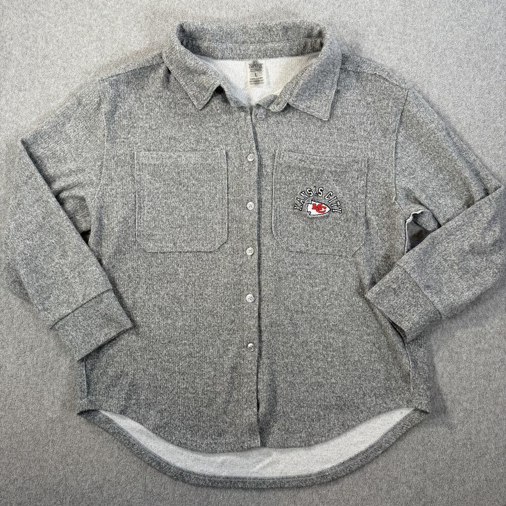 Gameday Couture Kansas City Chiefs Women's LG Gray Fleece Shacket Button Up
